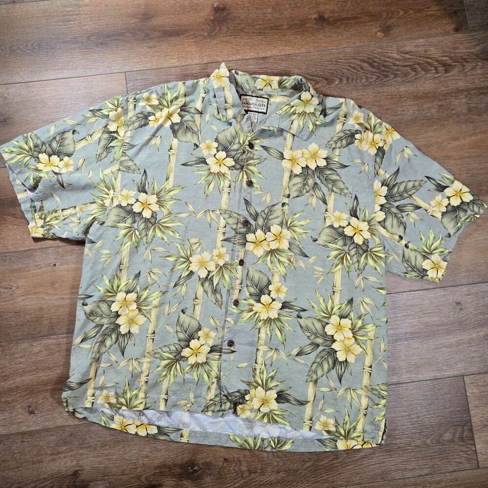 Jamaica Jaxx Hawaiian Shirt Mens 2XL Floral Silk Camp Collar Resort Tropical